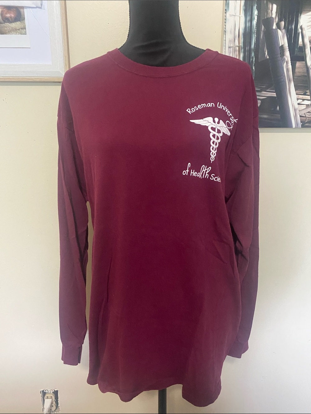 Gildan Maroon Long Sleeve Tee Rosemont University Health Science LGBTQA Sz Large